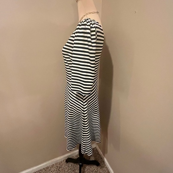 Pomelo Black & Off White Striped Dress, V Back, 3/4 sleeve, fit & flare, Med - Picture 4 of 8